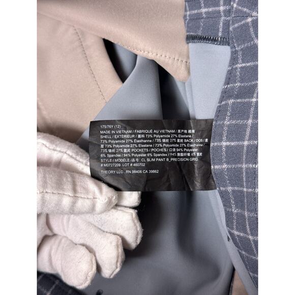 Theory Pants 12 Womens Performance Knit Slim Cropped Trouser Gray Window Check - Picture 7 of 7